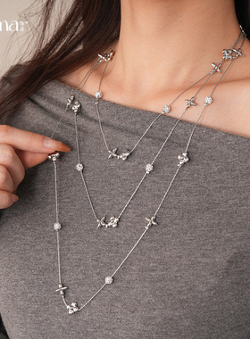 镶钻花朵芒星叠带项链轻奢小众优雅高级感多层毛衣链设计感简约潮