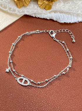 复古独特设计感超闪猪鼻子双层手链气质时尚轻奢百搭字母cd手串潮