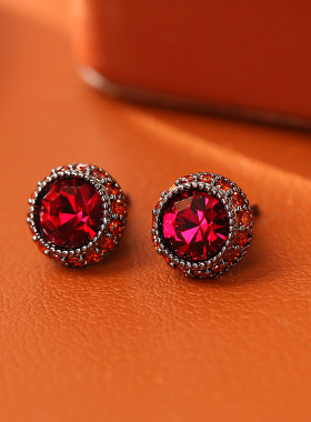 爆款红色锆石吊坠项链耳钉简约时尚高级感毛衣链耳环过年本命年潮