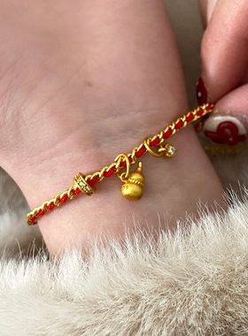 新中式沙金葫芦吊坠红色编绳手链女精致设计时尚气质手环新年手饰
