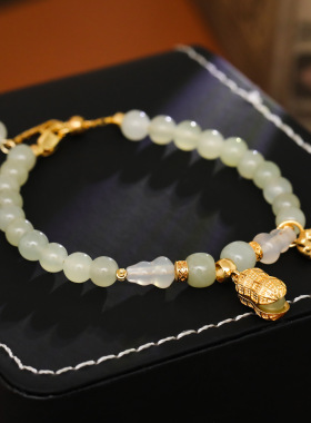 新中式绿玉髓手链女好事花生葫芦手串福牌生日礼物国风转运珠手饰