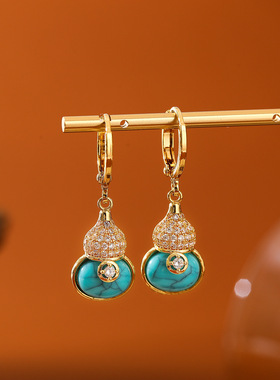 中古暮色四合绿松石福禄项链耳环高级感时尚新中式葫芦锁骨链耳扣