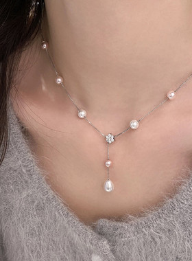 满天星锆石花朵曼塔珍珠项链女轻奢高级感配饰颈链温柔气质锁骨链