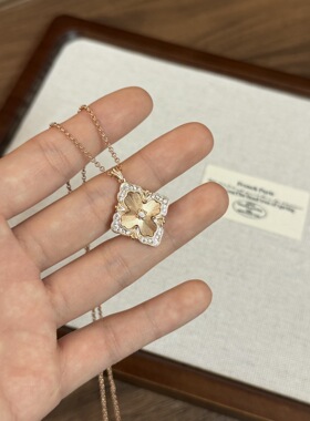 轻奢复古布布拉丝大号四叶花项链女高级感镶钻雕花菱形锁骨链气质