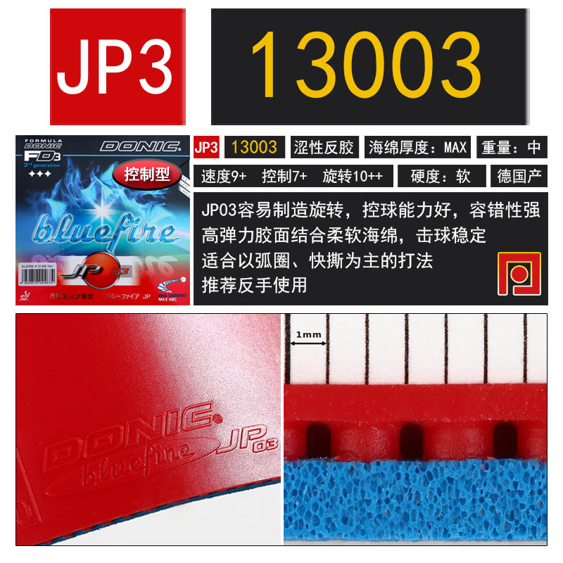 【乒乓网】DONIC多尼克JP01 Bluefire蓝火JP02 JP03乒乓球套胶皮 - 图3