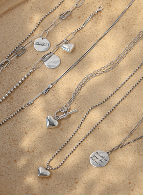 S925纯银INS日韩桃心不对称项链