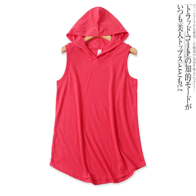 Hooded sleeveless T-shirt spring and summer new foreign trade women's clothing versatile casual solid color pullover loose large size top 17791