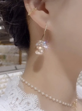 香槟色大珍珠轻奢耳钩耳环大气百搭气质抖音热门耳坠女高级感耳饰