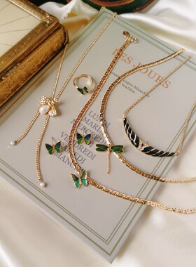 复刻欧美百搭蝴蝶耳环环项链