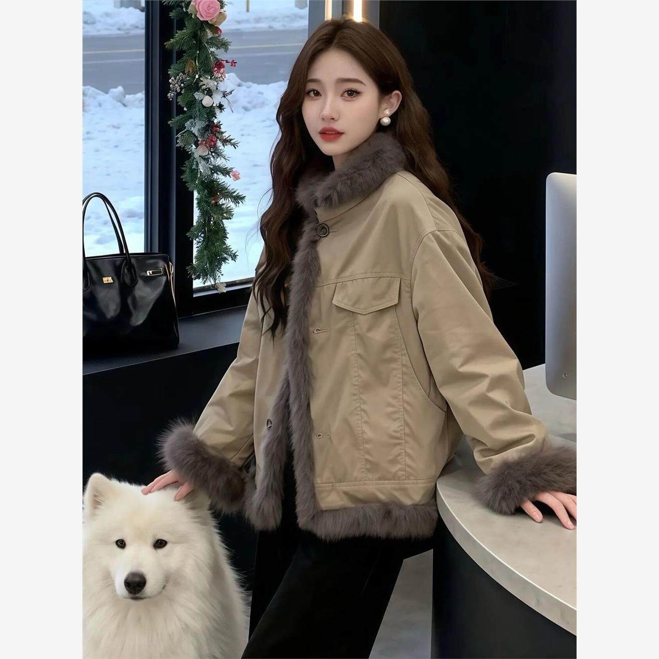 休闲工装风双面穿毛领派克服外套女冬季保暖时尚洋气高级棉服外套,淘宝优惠券,粉丝福利购,淘宝优惠卷