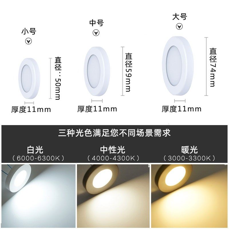 超薄明装小筒灯led天花灯圆形柜台灯3W5W酒柜免开孔微型吸顶灯1cm,淘宝优惠券,粉丝福利购,淘宝优惠卷
