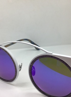 E8510S EJE Optico Sistema 白色圆框太阳镜灰格子包边彩膜墨镜