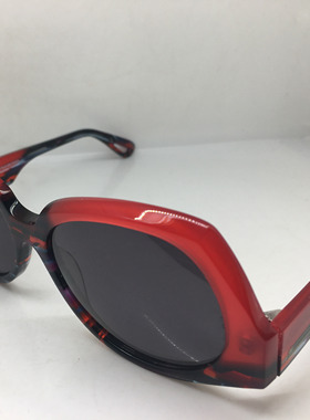 中古八十年代THEO红色拼接板材框猫眼太阳镜女墨镜瑕疵品