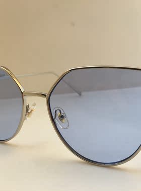 银色合金个性猫眼太阳镜女墨镜蓝色镜片