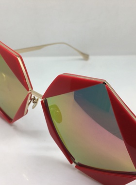 孤品EJE Optico Sistema 不规则四边形个性太阳镜红色金色墨镜