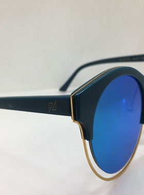 zele蓝绿色复古圆框猫眼太阳眼镜悬空设计墨镜