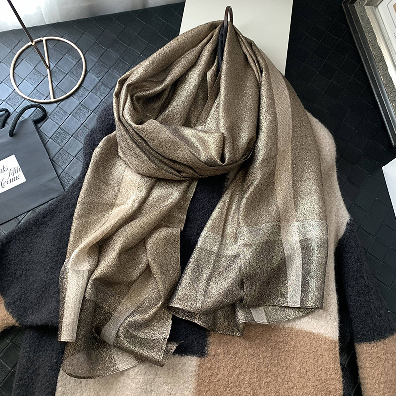 新款丝巾女秋季百搭纯色菱形格真丝金线纱巾妈妈旗袍披肩围巾春秋,淘宝优惠券,粉丝福利购,淘宝优惠卷