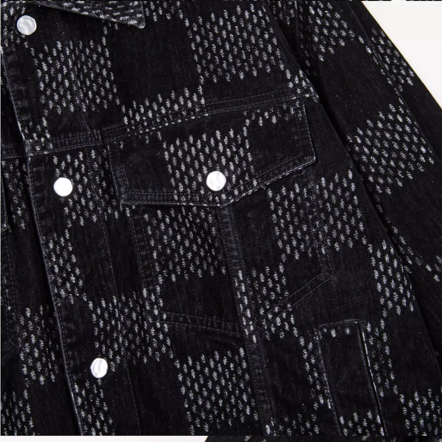 商场款秋季男士棋盘格夹克翻领休闲宽松牛仔外套94760/H16 - 图3