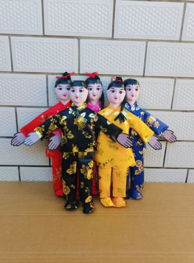 童男女子华丽金童玉女成品绸缎布衣棉花填充男女娃娃多种颜色可订