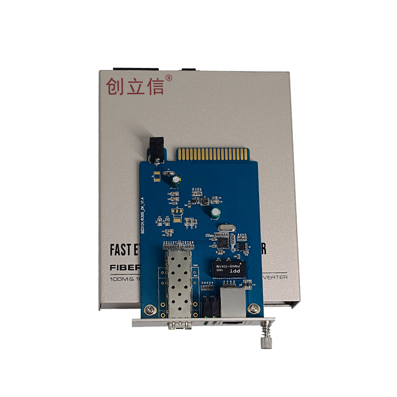 创立信 电信级插卡式光纤收发器 百兆单模双纤LC接口内置电源220V耐高温 - 图1