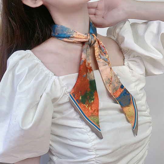 Spring and Autumn Small Silk Scarf Women's Summer Thin Braided Hair Ribbon Long Belt Bandage Hair Bandana Headband Hairband