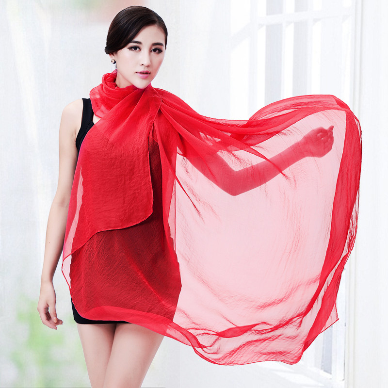 长款纯色丝巾围巾披肩纱巾百搭女薄款大春秋冬款洋气时尚妈妈夏季 - 图0