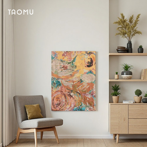 TaoMu复古油画风客厅沙发背景墙手工diy挂毯装饰画挂画玄关落地画 - 图0