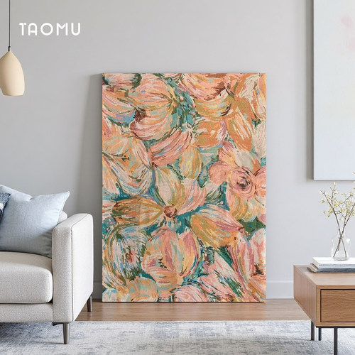 TaoMu复古油画风客厅沙发背景墙手工diy挂毯装饰画挂画玄关落地画 - 图1