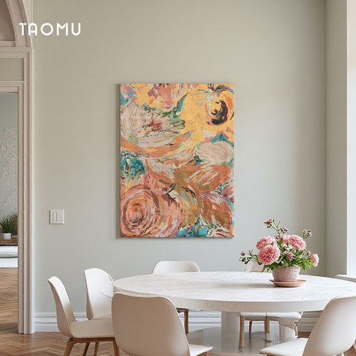 TaoMu复古油画风客厅沙发背景墙手工diy挂毯装饰画挂画玄关落地画 - 图2
