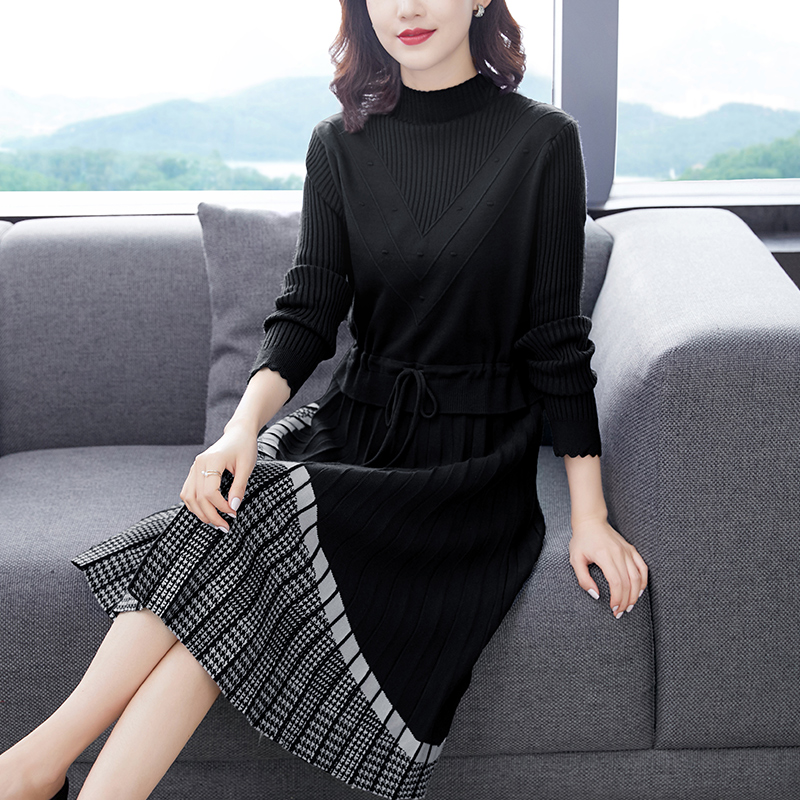 颖悦旗舰店高端大码毛衣连衣裙新款贵夫人洋气减龄显瘦妈妈针织裙女秋冬2