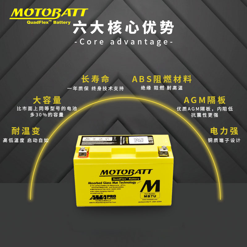 MOTOBATT杜卡迪超跑雅马哈TTR250 FORCE155凯旋675摩托车电瓶电池 - 图1