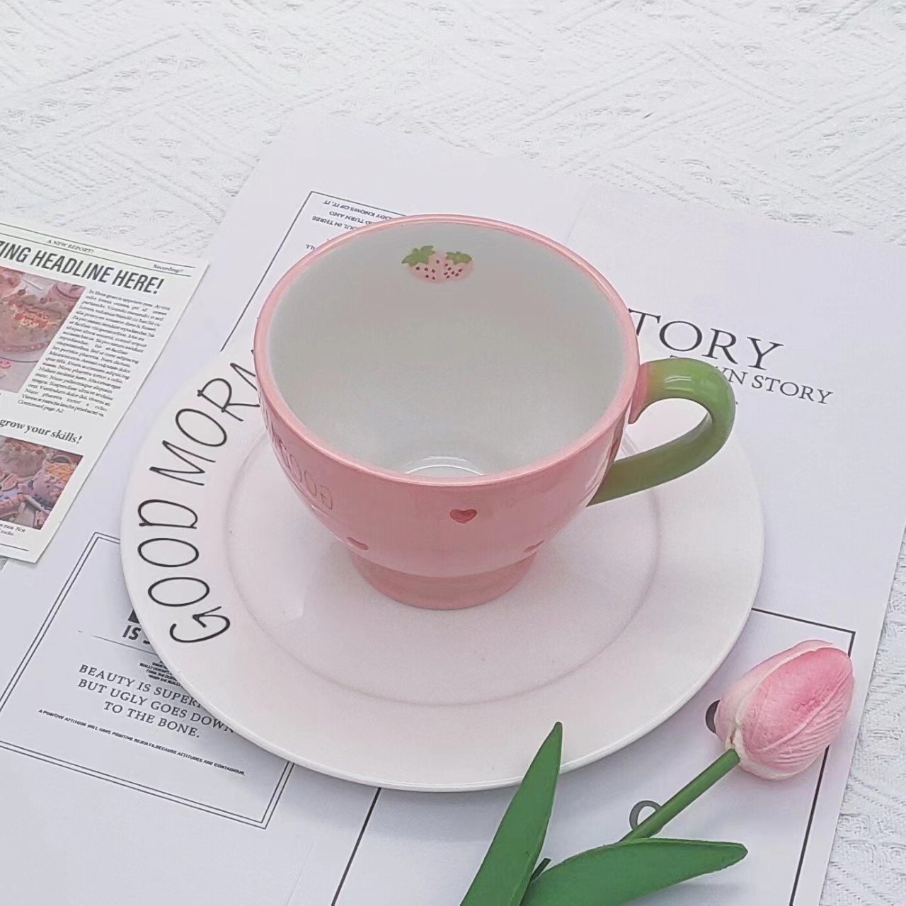 可爱大容量陶瓷杯子水杯家用高颜值马克杯女生牛奶杯燕麦片早餐杯