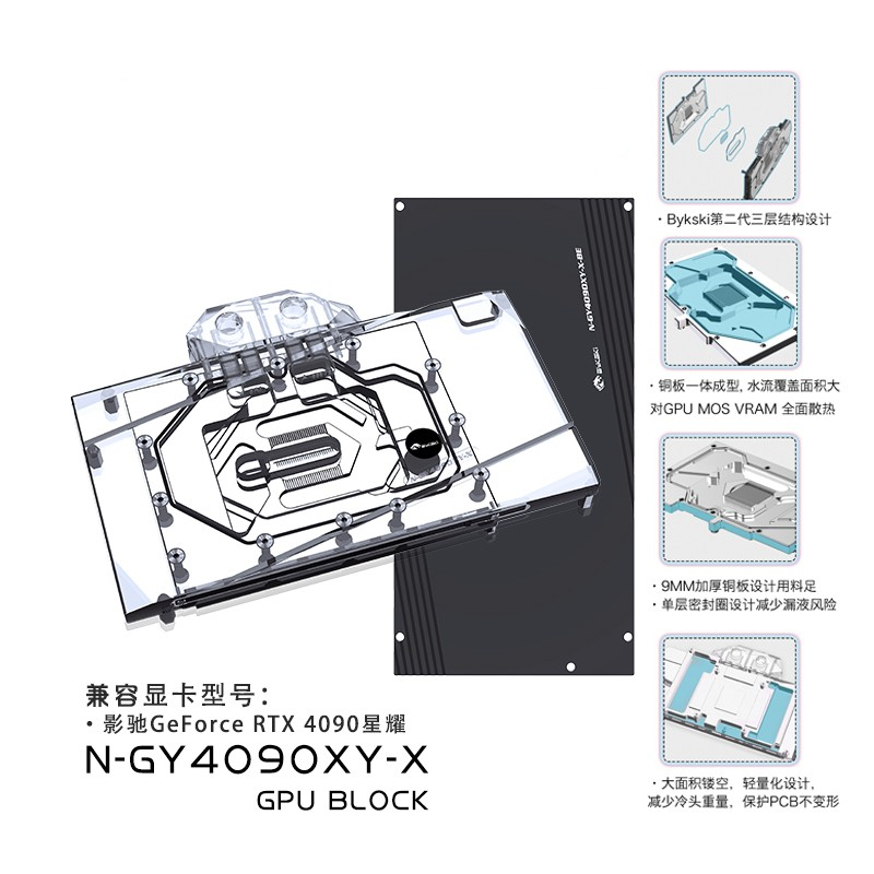 Bykski 电脑全覆盖分体显卡水冷头 影驰RTX4080/4090 星耀 散热器 - 图2