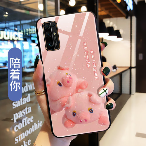 可爱猪适用华为荣耀V30手机壳玻璃V30pro保护硅胶套V3O全包边honor防摔5G硬软壳por男女款OXF-AN00外AN10网红 - 图1