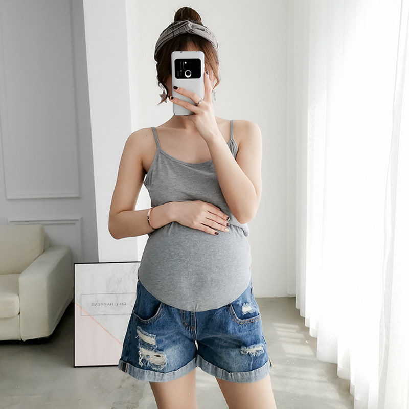 外穿翻遍破洞孕妇牛仔短裤打底裤 量亮母婴孕妇直筒裤