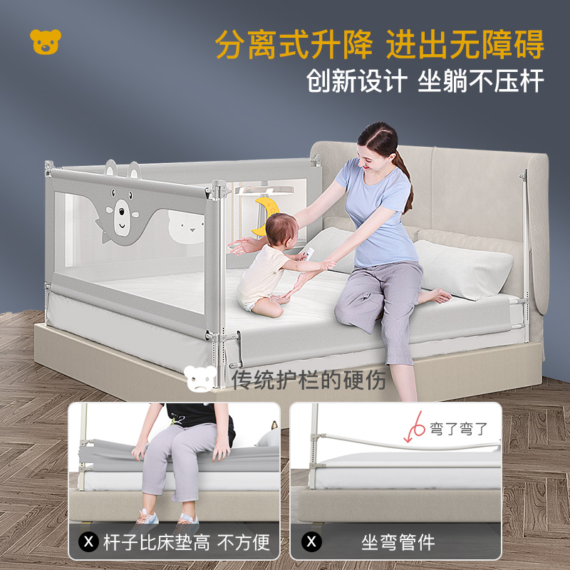 床围栏护栏宝宝婴儿一面床围二面防跌落掉床神器安全加高床尾挡板 - 图0