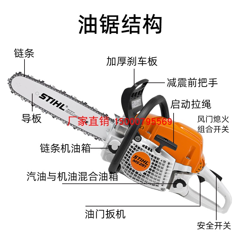 STIHL斯蒂尔MS291汽油链锯森林大功率二冲程伐木锯树木收割加工锯-图2