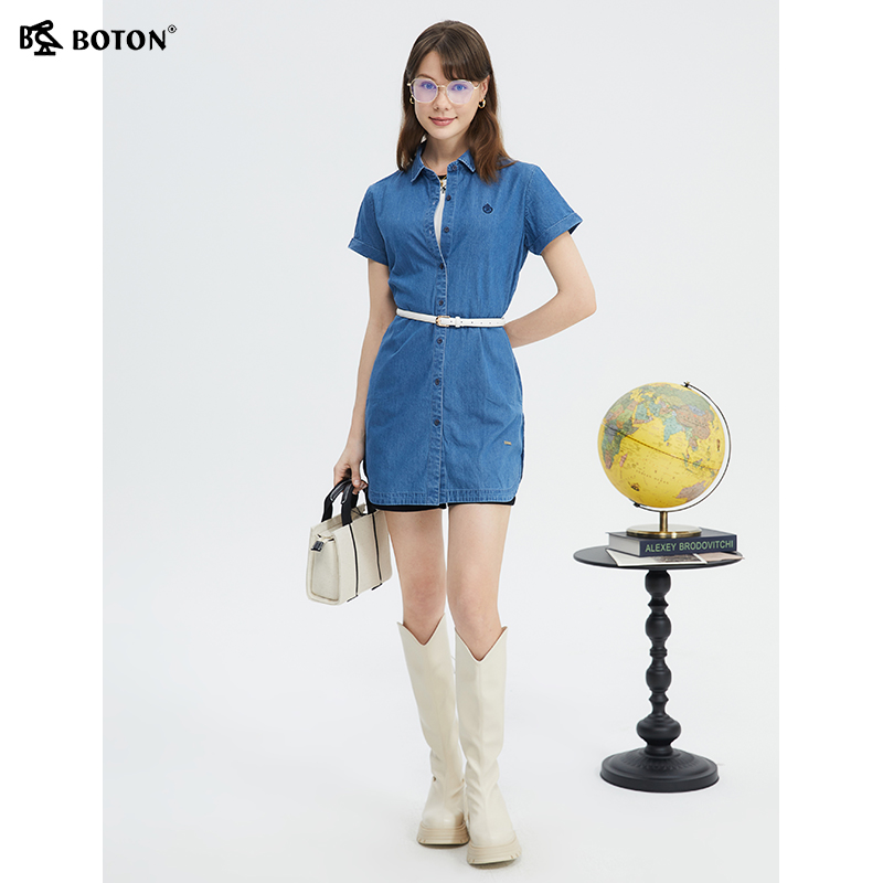 波顿2025夏季新薄款高端女士牛仔短袖衬衫美式休闲大码纯棉上衣 - 图2