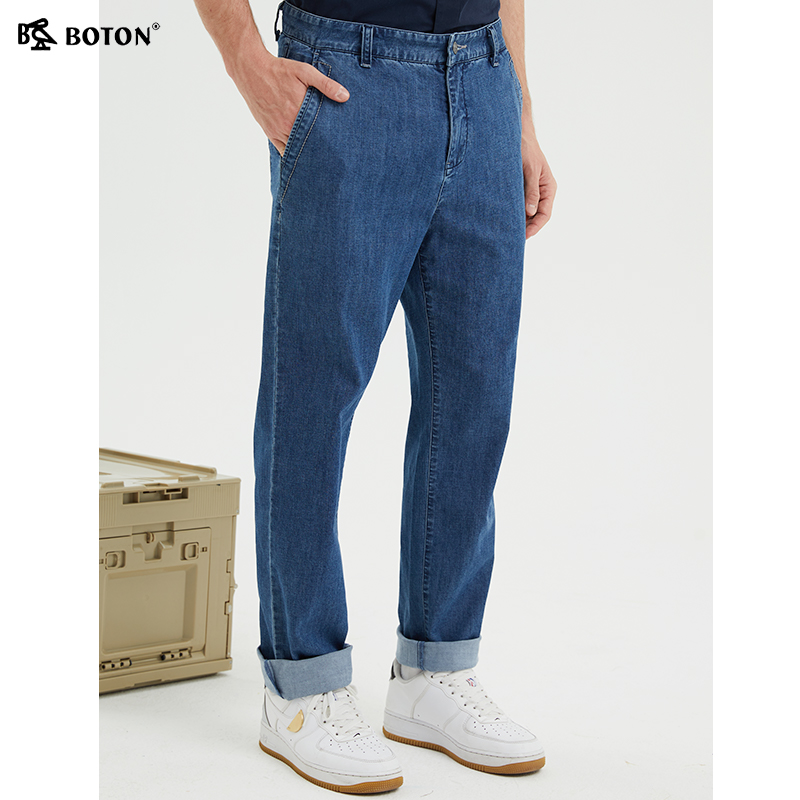 波顿2025年新薄款直筒牛仔裤男士夏季冰丝高端冰爽薄荷天丝长裤子 - 图1