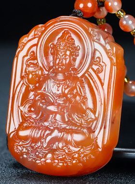 正品天然凉山南红玛瑙原石吊坠大势至菩萨生肖马守护神男女款96号