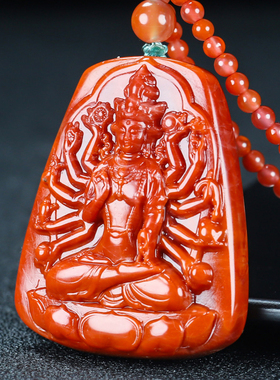 天然南红玛瑙本命佛千手观音吊坠本命年生肖鼠守护神男女款16号