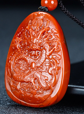 天然四川凉山南红玛瑙吊坠 五爪龙 柿子红原石雕件男女儿童款41号