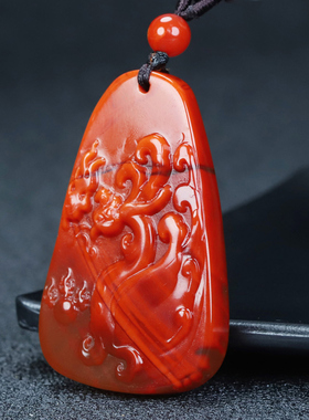 正品天然四川凉山南红玛瑙朱雀吊坠南红柿子红原石雕件男女款319