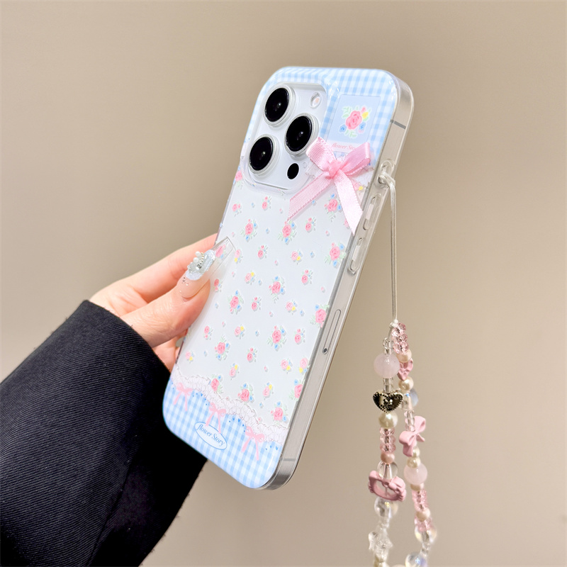 ins少女心油画粉色花朵立体蝴蝶结链条适用于iphone16promax苹果14手机壳15新款15pro女16双层13pm硅胶防摔套-图2