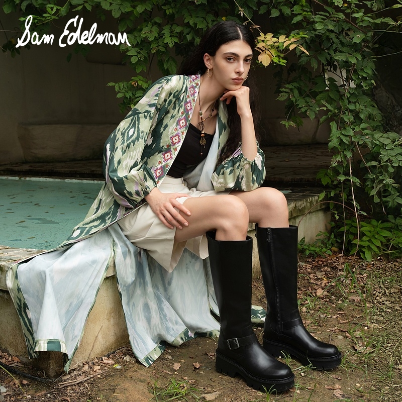 SAM EDELMAN2024秋冬新长筒复古饰扣厚底增高小个子骑士靴CARTER