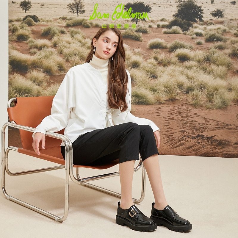 明星同款SAM EDELMAN山姆爱德曼秋冬复古孟克松糕乐福皮鞋女LORA - 图0