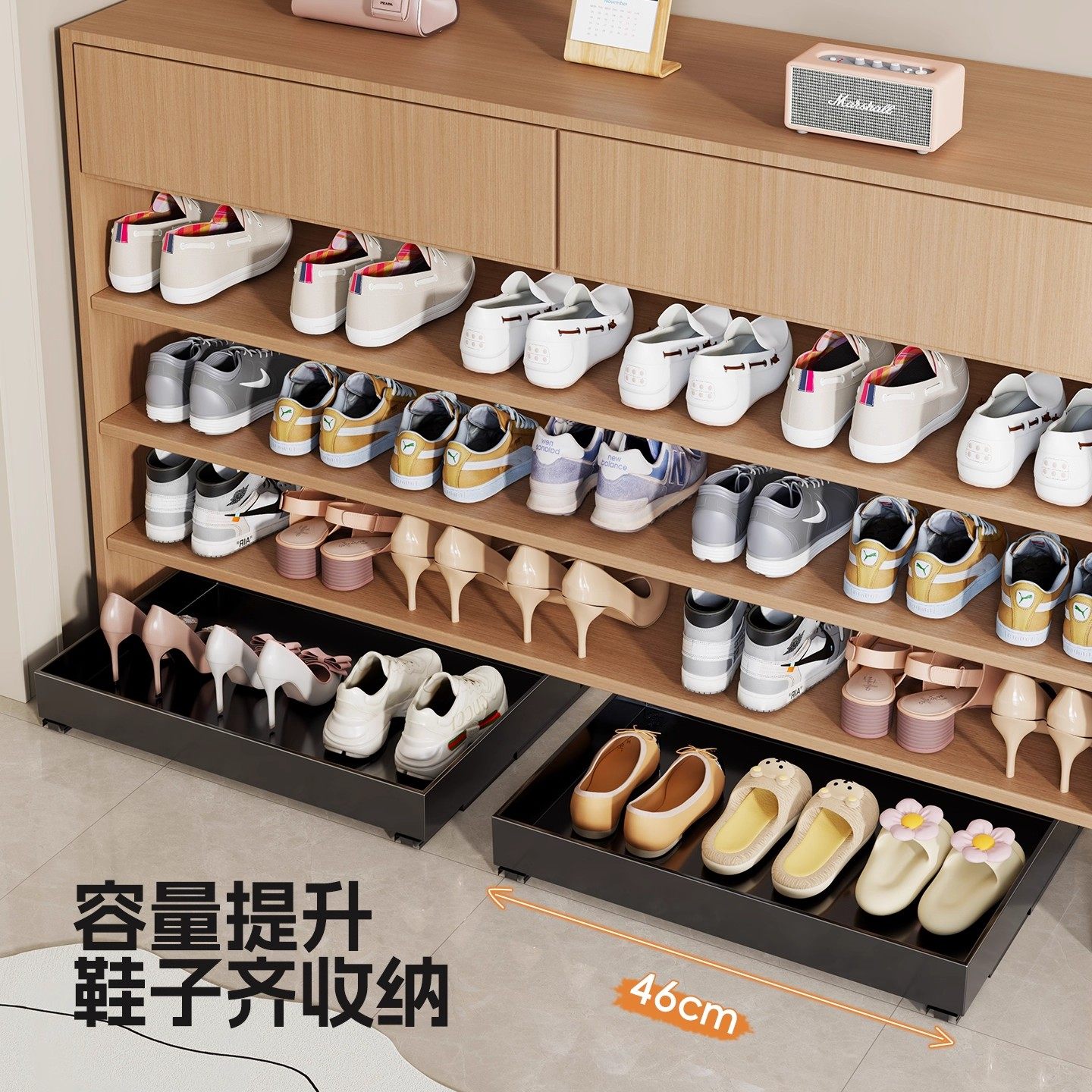 鞋柜踢脚抽入户柜下方免打孔反弹抽拉鞋架柜内轨道抽屉托盘鞋托架,淘宝优惠券,粉丝福利购,淘宝优惠卷
