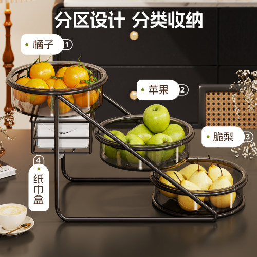 水果盘客厅家用水果筐铁艺多层干果零食摆放盘餐桌多层水果置物架 - 图3