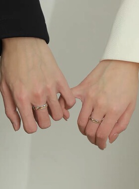 s999纯银日照金山戒指情侣款对戒新款小众简约时尚情人节婚戒礼物