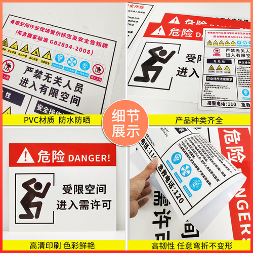 有限空间警示标识牌受限空间作业场所安全告知牌告示牌贴纸工厂车间仓库闲人免进密闭空间警示牌墙贴标语定制 - 图1
